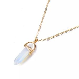 Bohemian Opal crystal necklace gold boho chain